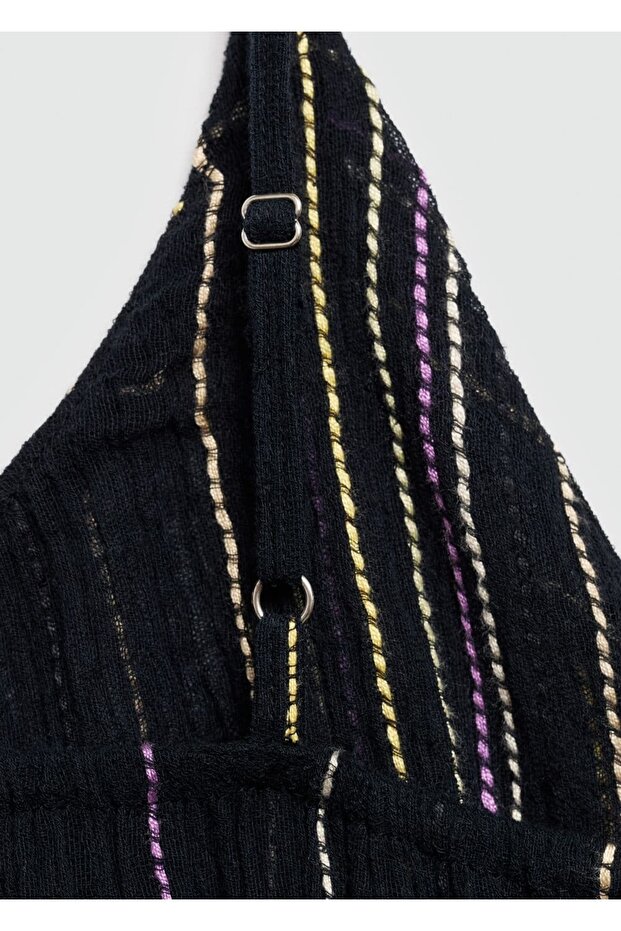 Dekoratif Dikişli Askılı Elbise - 6