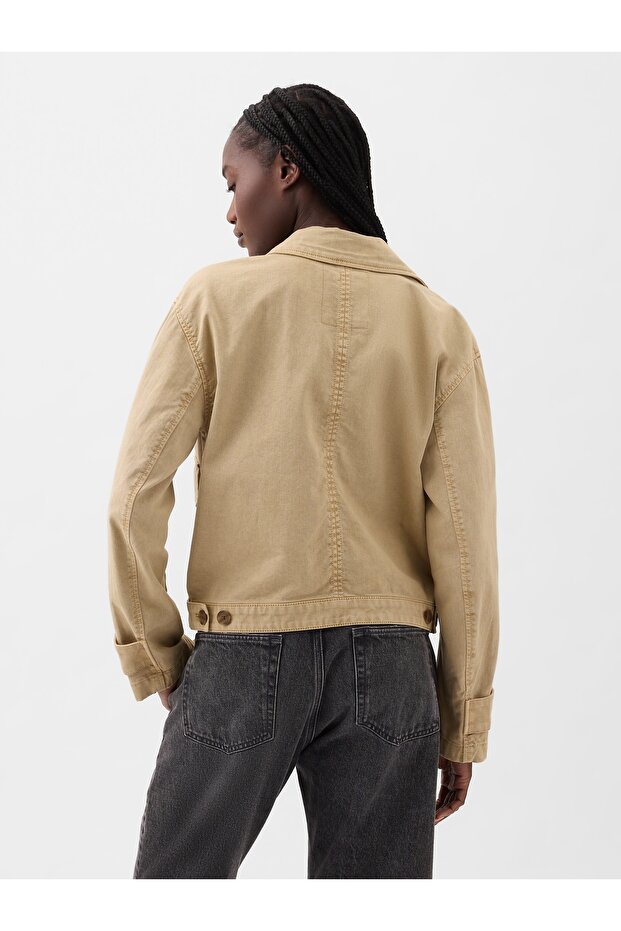 Kadın Bej Relaxed Utility Ceket - 5