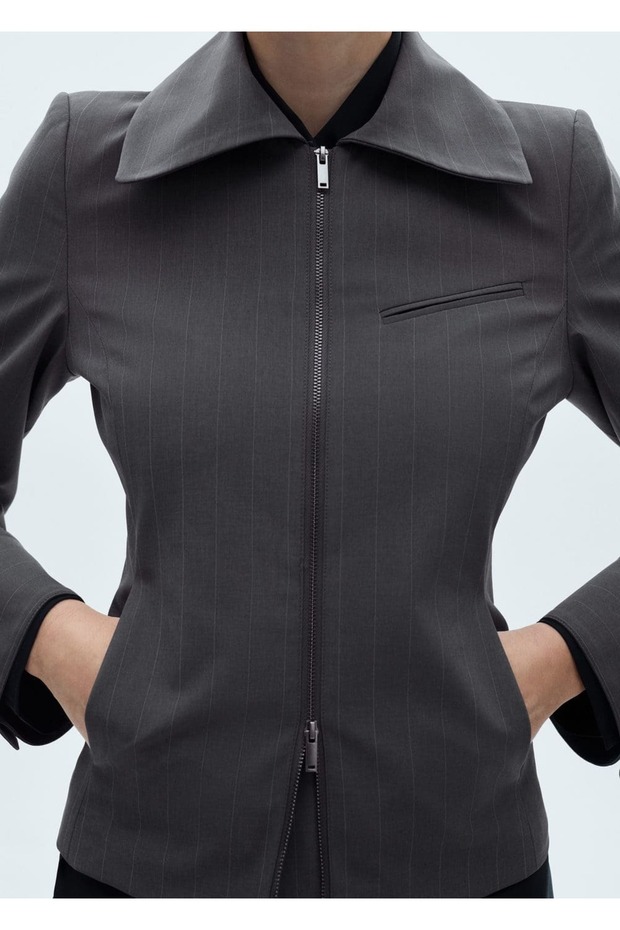 Çizgili çift fermuarlı ceket - 1