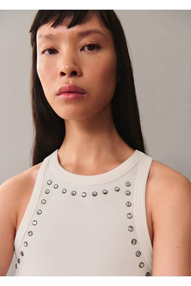 Kristal taşlı kısa bluz - 1