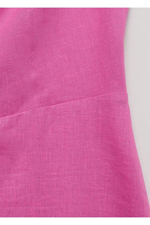 Kayık Yaka Keten Elbise - 5