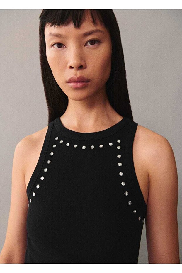 Kristal taşlı kısa bluz - 5