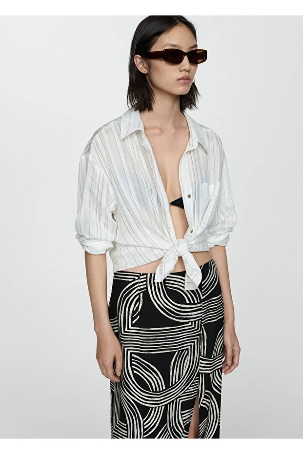 Desenli yırtmaçlı etek - 5