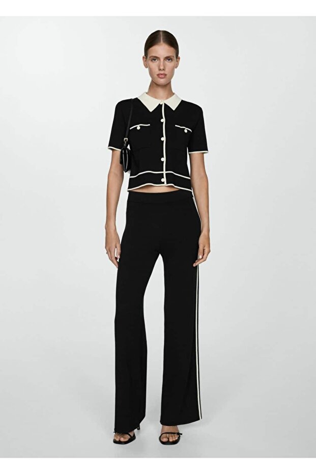 Kontrast çizgili triko pantolon - 2