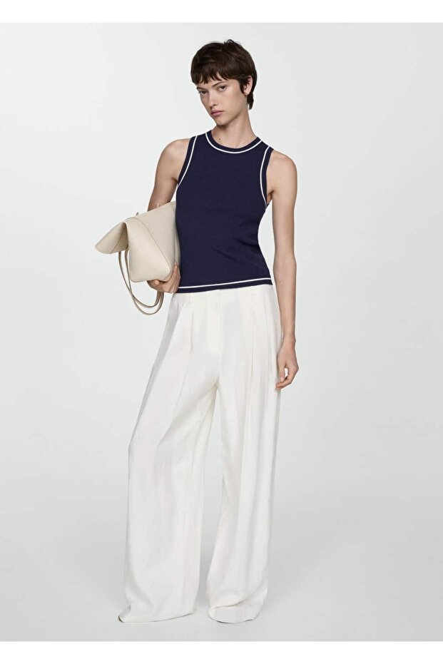 Kontrast yüzeyli triko bluz - 2