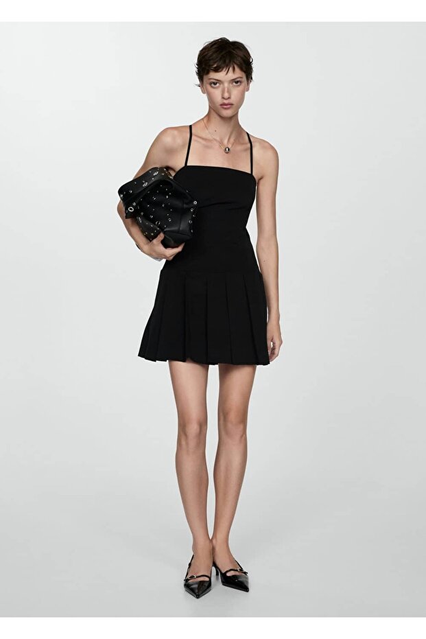 Sırtı çapraz pilili elbise - 2