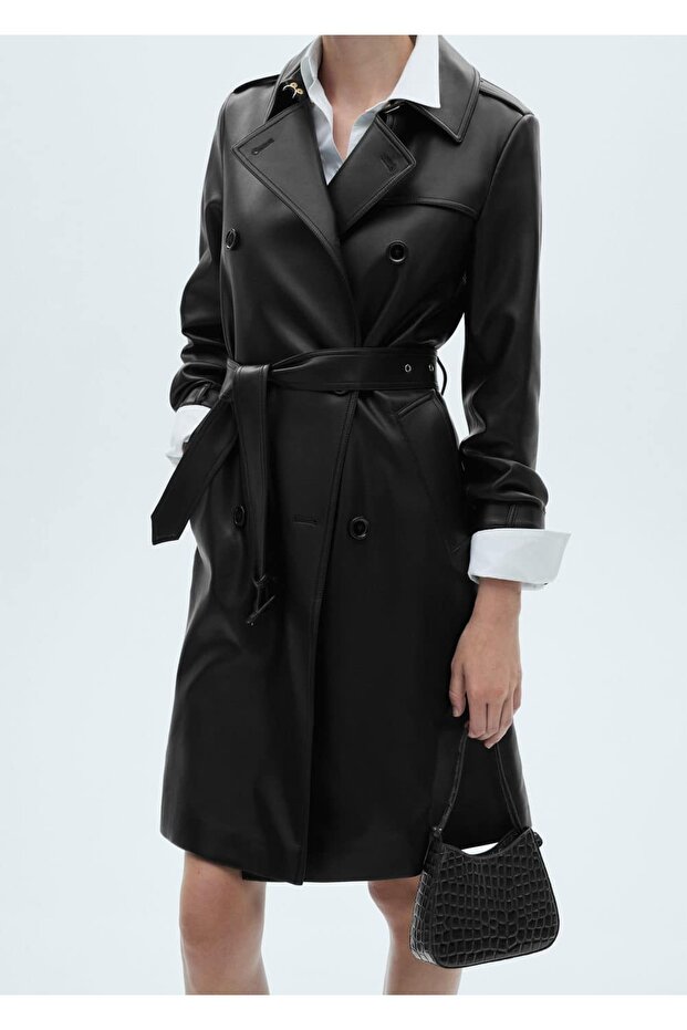 Deri görünümlü trençkot - 1