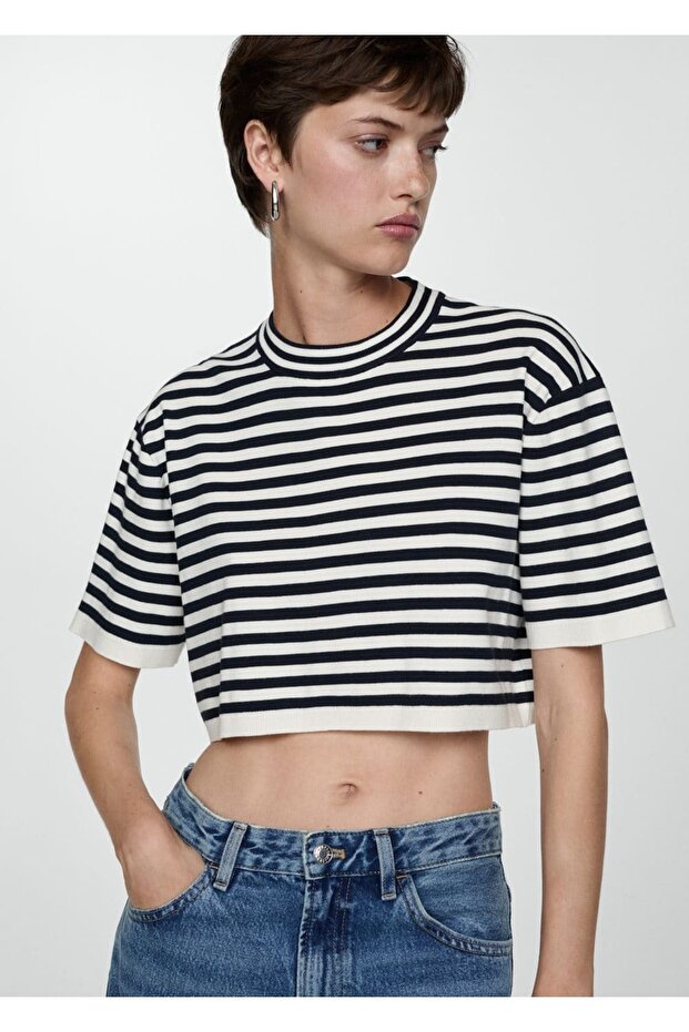 Çizgili kısa kazak - 1