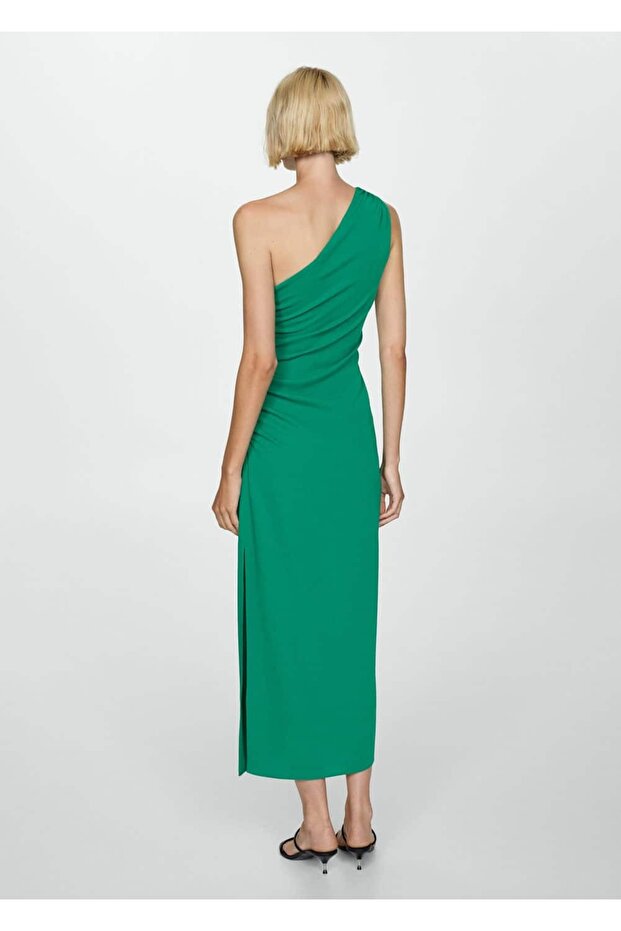 Drape detaylı asimetrik elbise - 4