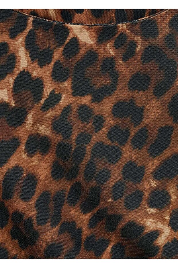 Büzgü Detaylı Leopar Desenli Elbise - 6