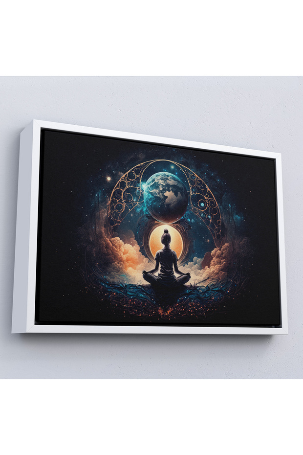 Woman Meditating with Wooden Frame Connecting with the Universe in Lotus-7251 - 4