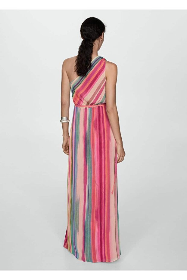 Çizgili asimetrik elbise - 3