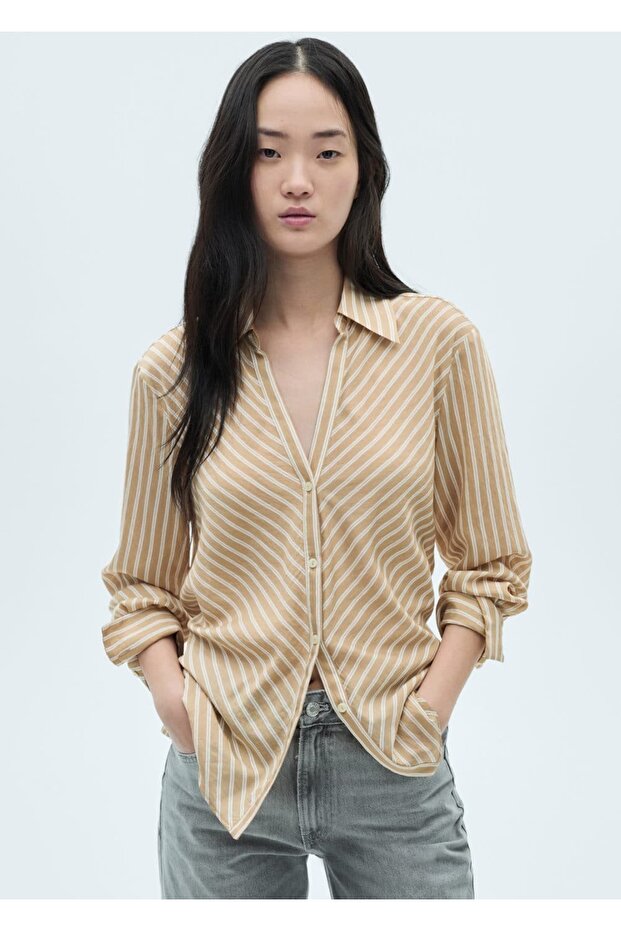 Çizgili dökümlü gömlek - 1