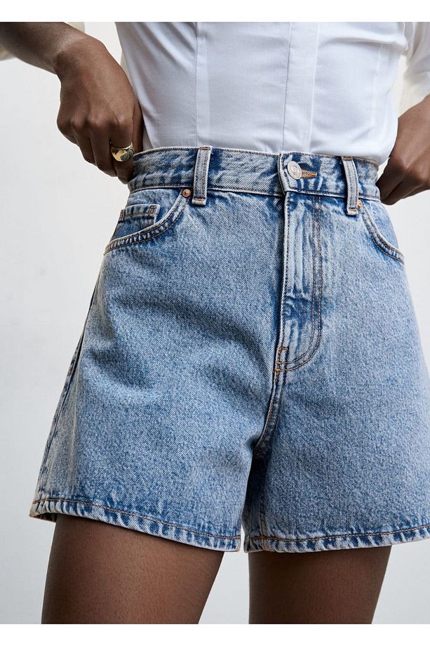 Yüksek Belli Denim Şort - 7