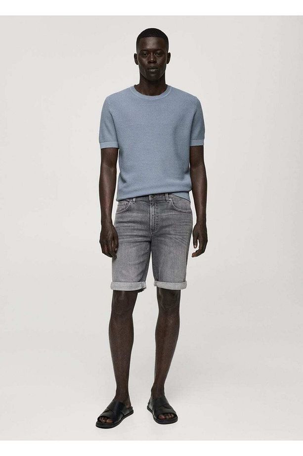 Slim fit kot bermuda şort - 2