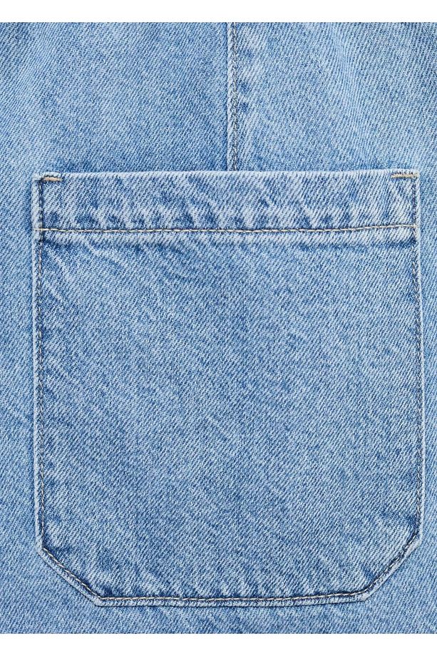 Kemerli denim şort - 5