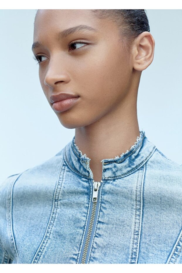 Fermuarlı denim mont - 5