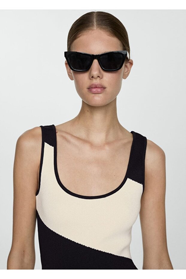 Çizgili midi triko elbise - 5