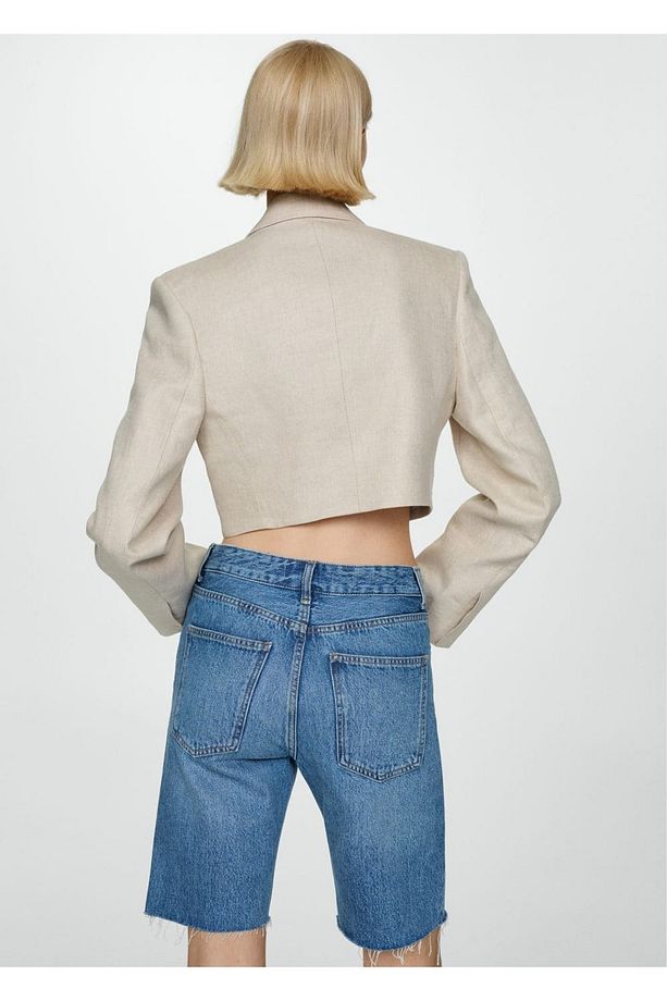 Düz denim Bermuda şort - 3