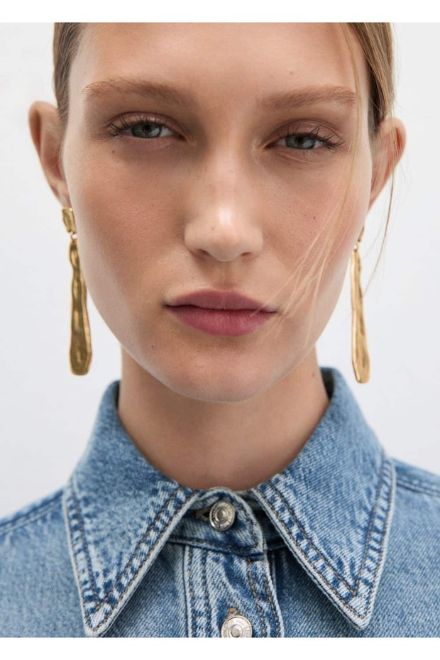 Dikişli denim gömlek - 5