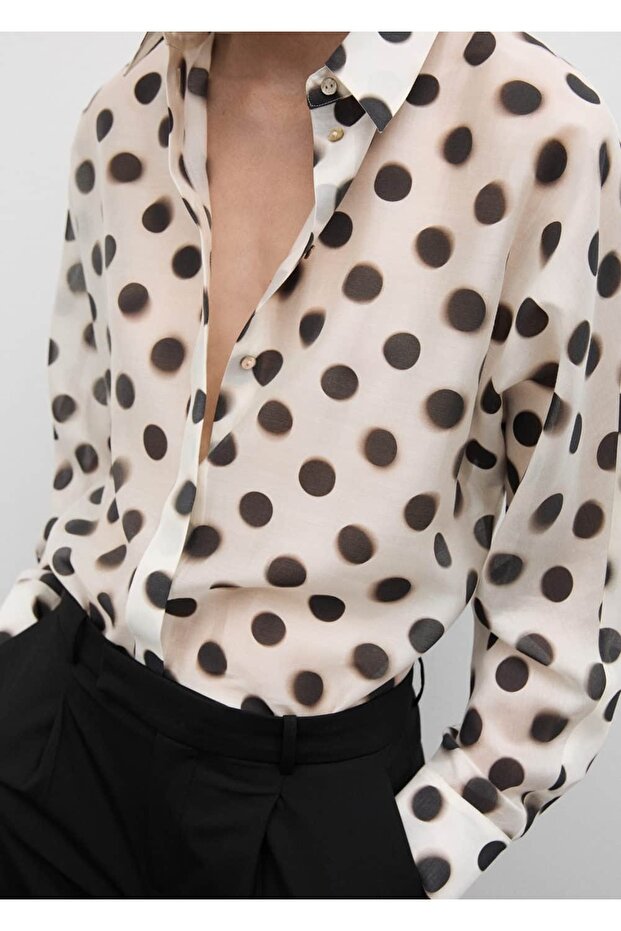 Puantiyeli lyocell gömlek - 5