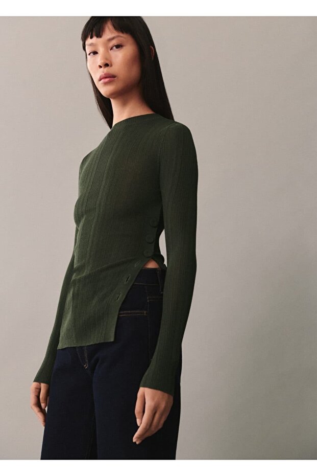Button Detailed Semi-Transparent T-Shirt