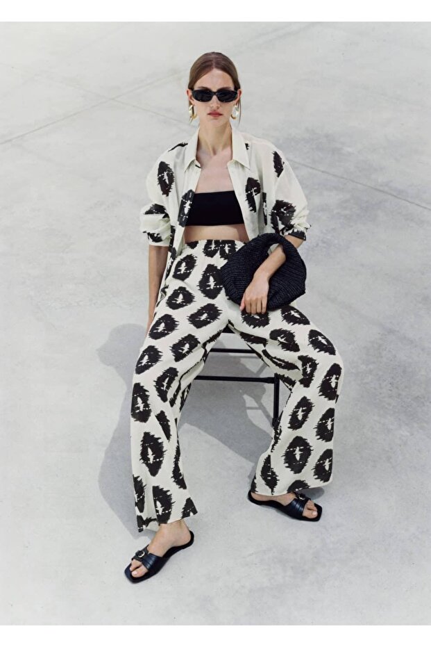 Desenli wideleg pantolon - 5