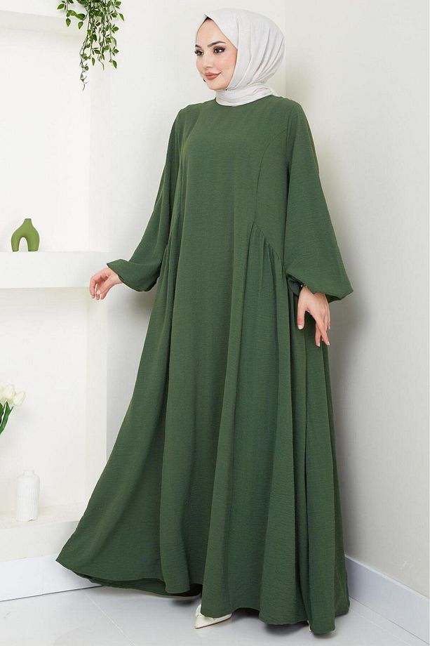 Eva Ayrobin Tesettür Elbise Haki HM2454 - 1