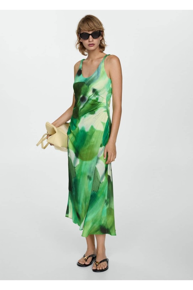 Drape detaylı desenli elbise - 2