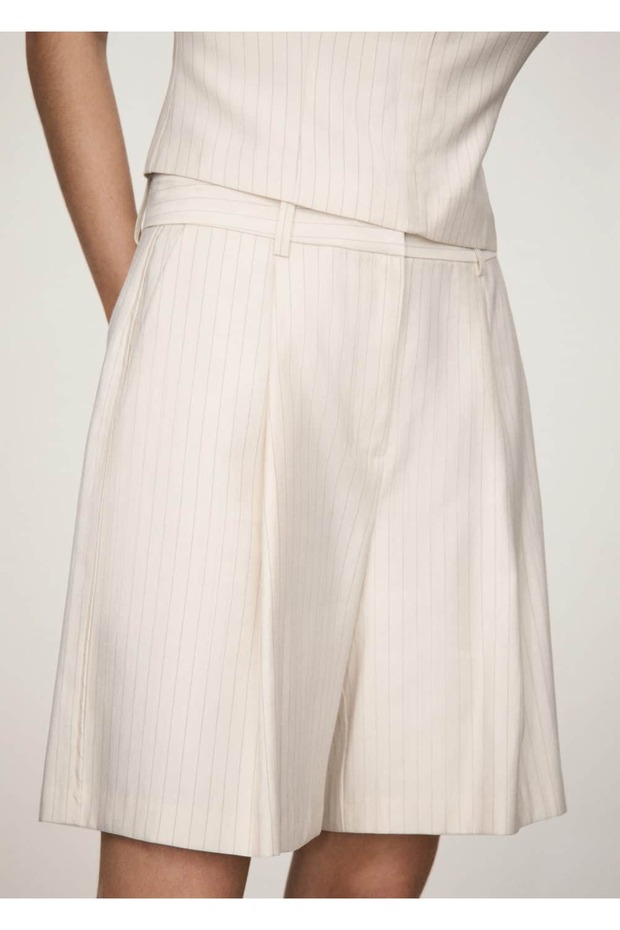 Düz kesim çizgili Bermuda şort - 6