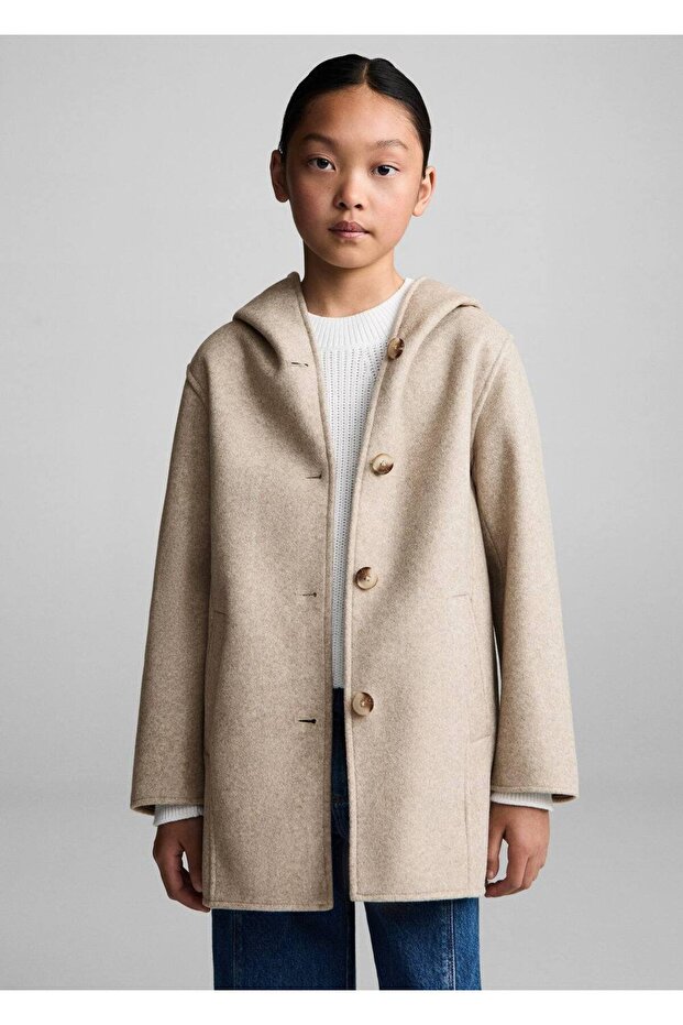 Kapüşonlu düğmeli palto - 1