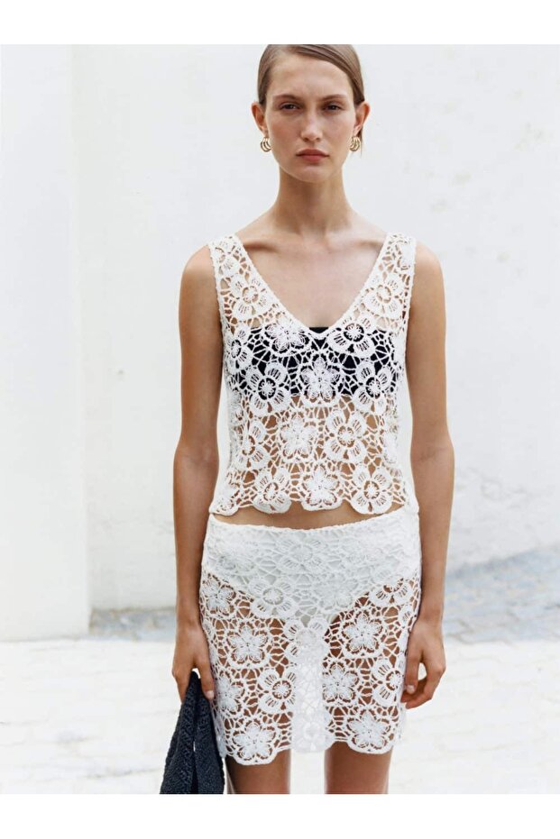 Kroşe çiçekli bluz - 8