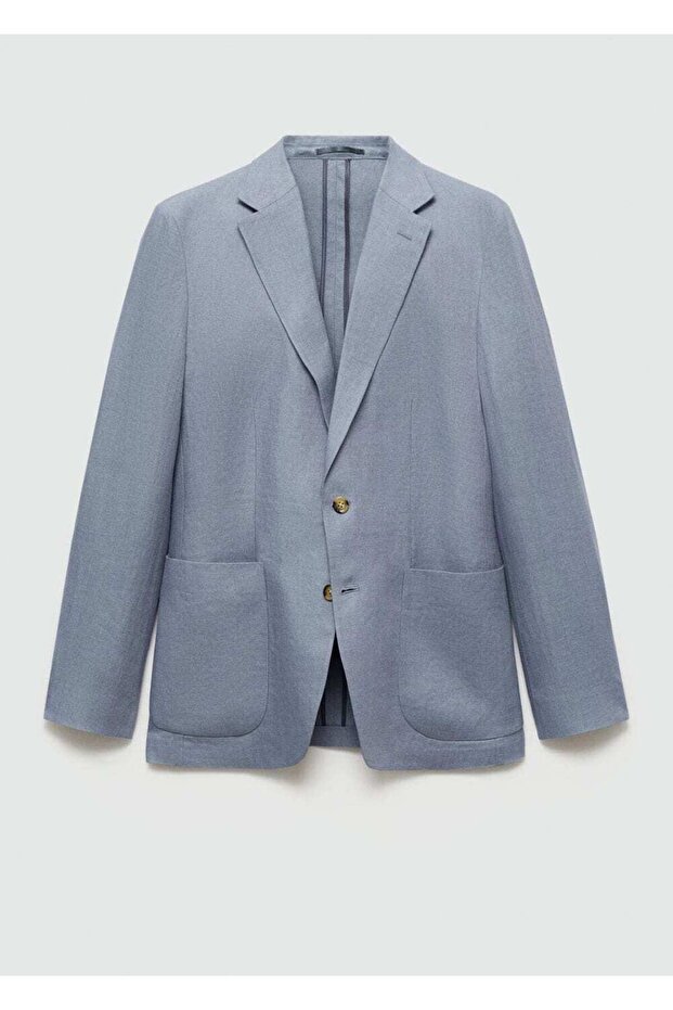 %100 Keten Dar Kesim Blazer Ceket - 3