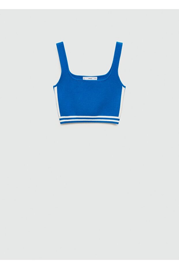 Çizgili triko crop bluz - 3