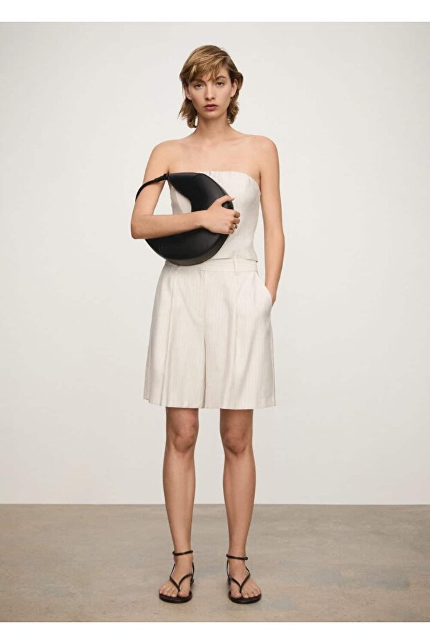 Düz kesim çizgili Bermuda şort - 2