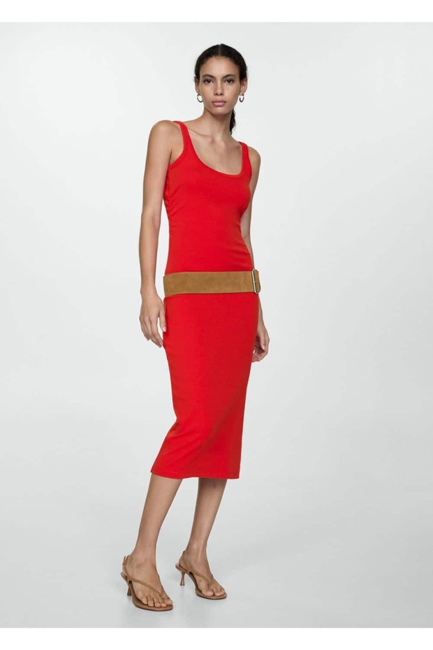 Askılı midi elbise - 2