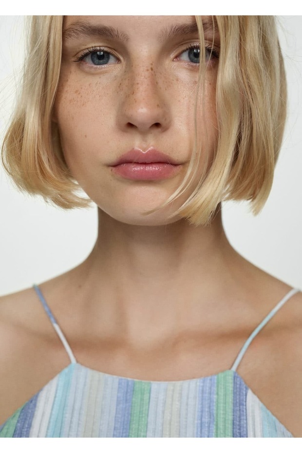 Ριγέ λινό φόρεμα - 5