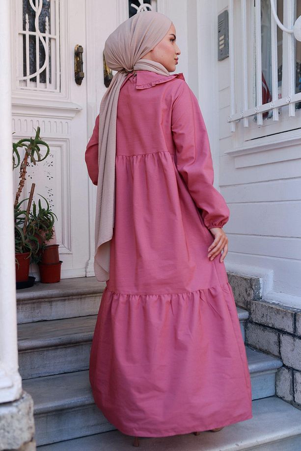 Bebe Yaka Tesettür Elbise Gül Kurusu HM2080 - 4