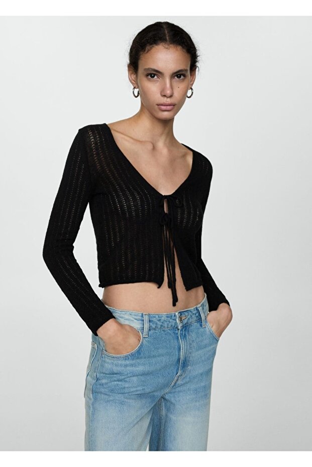 Bağ detaylı triko hırka - 7