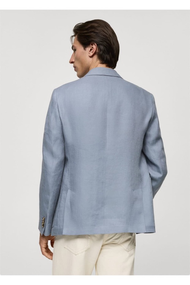 %100 Keten Dar Kesim Blazer Ceket - 4