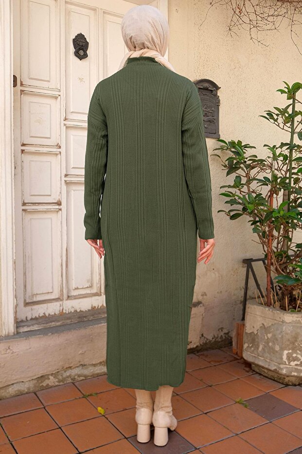 Fitilli Triko Elbise Haki HM2247 - 5