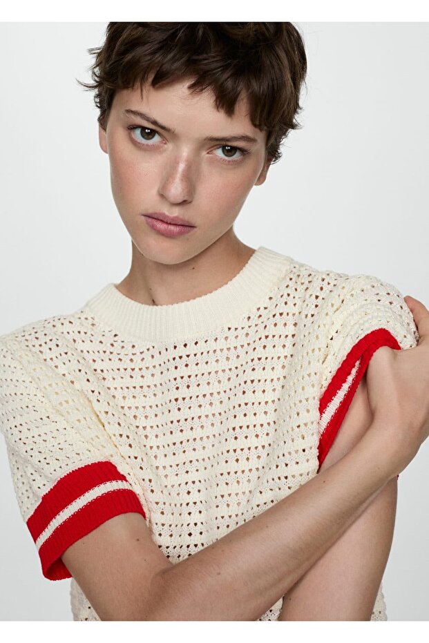 Çizgili ve ajurlu kazak - 7