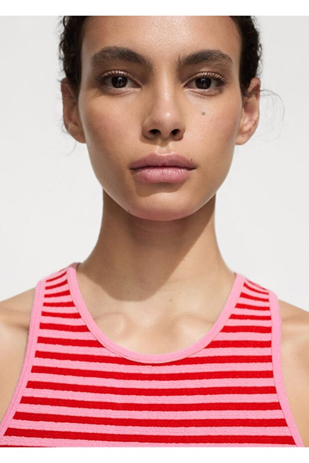 Çizgili triko bluz - 1