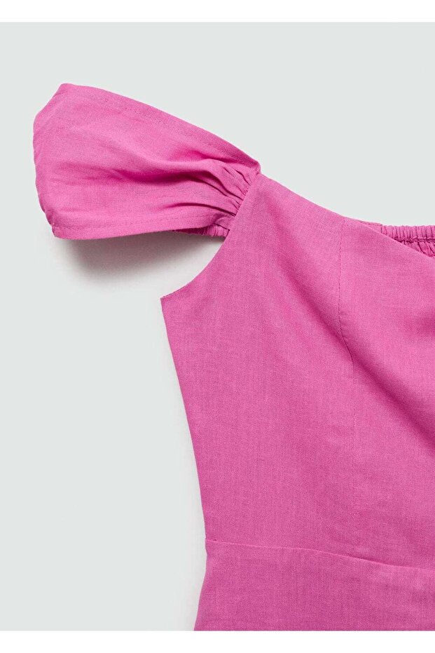 Kayık Yaka Keten Elbise - 7