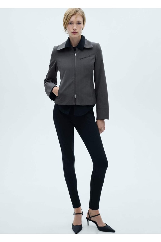 Çizgili çift fermuarlı ceket - 8