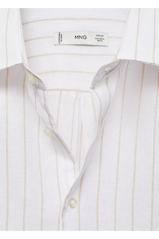 Gestreiftes Baumwoll-Leinenhemd mit normaler Passform - 8