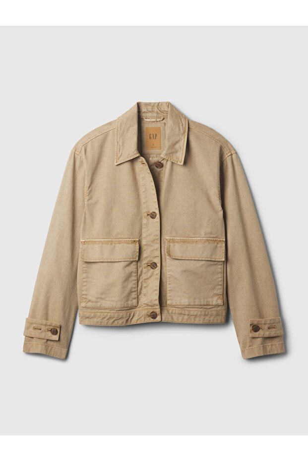 Kadın Bej Relaxed Utility Ceket - 2