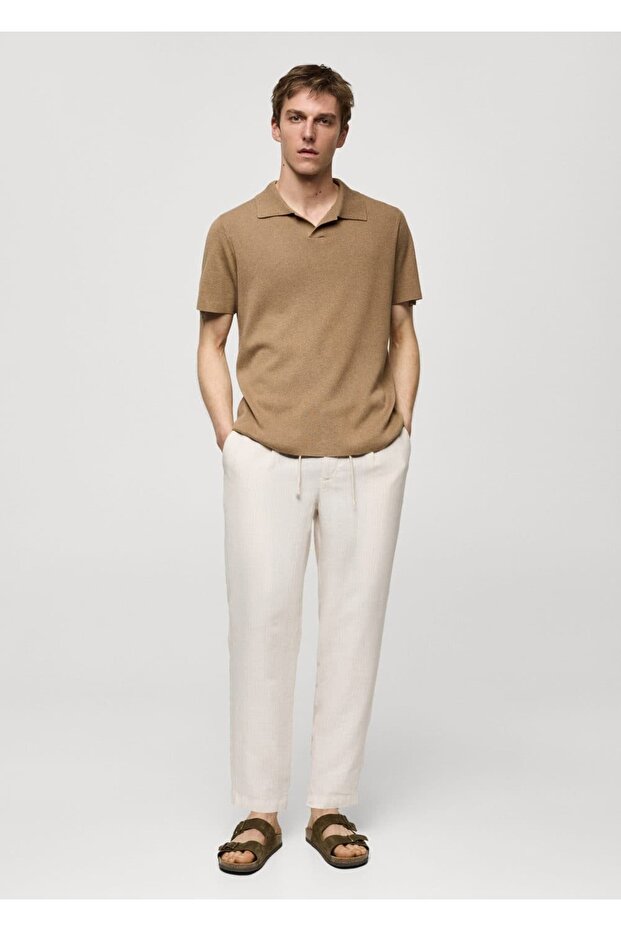 100% Linen Striped Drawstring Pants - 2