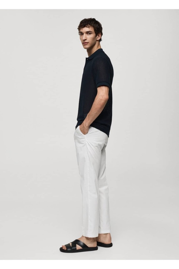 Normal geschnittenes, durchbrochenes Strickpoloshirt - 8