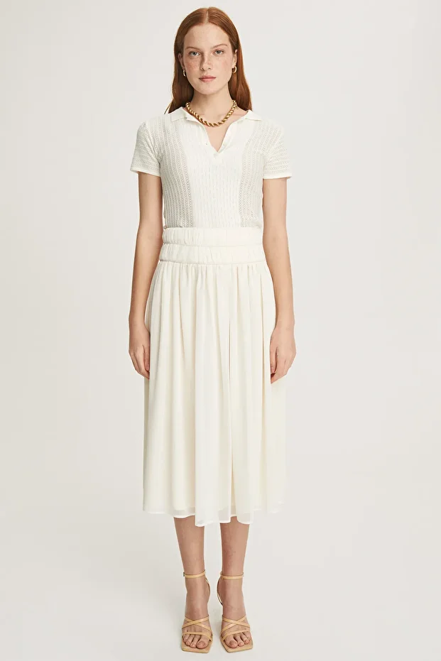 Lily Regular Fit Midi Boy Yüksek Bel Ekru Renk Etek - 3